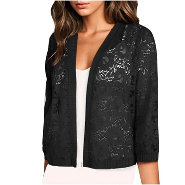 hoksml Women's Plus Size Lace Cardigan Long Sleeve Lightweight Open Front Cover-Up Boho Beach Knit Shrug for Spring Summer Fall XL-6XL