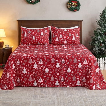 Gogreen 4PC Queen Christmas Sheet Set Deep Pocket Fit 16", Breathable Microfiber Soft Queen Sheet Set Warm Sheets, Luxury Hotel Style Christmas Decor Queen Bed Sheet Set, Christmas Gift