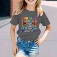 thumbnail image 2 of LUOGENLI T-Shirt pour Filles Enfants Mode Décontractée Imprimé Col Rond Ample Manches Courtes T-Shirt Haut Chemises pour Filles Tendance Été Mini Gris 4-5 Ans, 2 of 4
