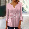 thumbnail image 2 of IROINID On Sale Plus Size Shirts for Women Crew Neck Long Sleeve Comfortable Trumpet Printed Buttoned Basic Ruched Tops Pleated T-shirts Blouses,Pink, 2 of 5