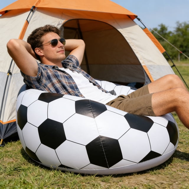 Qiopertar Inflatable Soccer Ball Lounger, Blow Up Air Sofa Chair with Ripstop Polyester Fabric, Portable Camping Couch for Adults Beach Pool