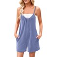 thumbnail image 1 of UAMVSH Summer Jumpsuits for Women 2025 Fashionbale Ribbed Knitted Pockets Rompers Spaghetti Strap Scoop Neck Short Overalls Clothes, 1 of 7