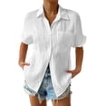 thumbnail image 2 of 2025 Chemise d'Été Unie pour Femmes, Chemise d'Été pour Femmes Ample Grande Taille à Manches Mi-Longues, Chemise pour Femmes Grande Taille en Texture de Coton, Chemise Habillée, Hauts pour Femmes Chic Décontracté, 2 of 4