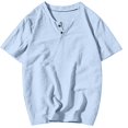 thumbnail image 1 of Plebaso T-Shirts pour Hommes en Coton et Lin à Col Rond, à Boutons, T-Shirts Décontractés, Unis, à Manches Courtes, Légers, Hauts de Plage, 1 of 7