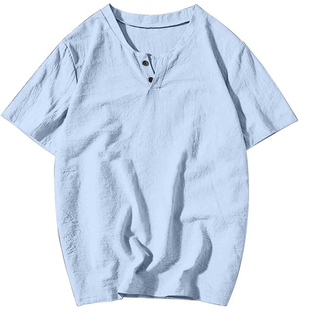 Plebaso T-Shirts pour Hommes en Coton et Lin à Col Rond, à Boutons, T-Shirts Décontractés, Unis, à Manches Courtes, Légers, Hauts de Plage