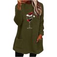 thumbnail image 1 of Pisexur Chandails en Molleton de Noël pour Femmes en Polaire Douce à Manches Longues Col Rond Imprimé Verre de Vin Rouge Chandail-Over Chaud d'Hiver avec Poches, 1 of 3