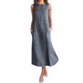 thumbnail image 2 of HKEJIAOI Robes Décontractées pour Femmes Offres Liquidation Robe d'Anniversaire Femme Décontractée à Rayures Imprimées Robe Sans Manches Col Rond Lin Poche Longue Robe Bleu Marine, 2 of 9