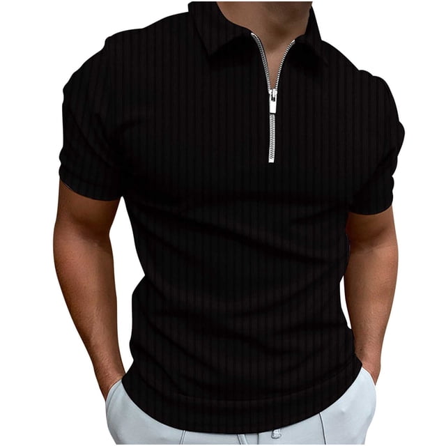 Hauts d'Été Chemises Habillées Noires pour Hommes Hommes Décontracté Uni Col Rabattu Chandail à Rayures Haute Élasticité Manches Courtes Blouse Extensible Chemises Untuckit,Noir,TTG