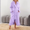 thumbnail image 4 of Moxiu Womens Long Sleeve Fuzzy Robe - Cute Ruffle Ultra Soft Plush Ankle-Length Warm Fleece Bathrobe with Pockets Purple,L, 4 of 7