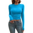 thumbnail image 2 of Tittly T-Shirts Graphiques T-Shirts Chemises Femmes Couleur Unie Col Rond Ajusté Mince Mode T-shirt à Manches Longues Couche de base Hauts pour Femmes T-Shirts pour Femmes Décontracté BU3 TP, 2 of 9