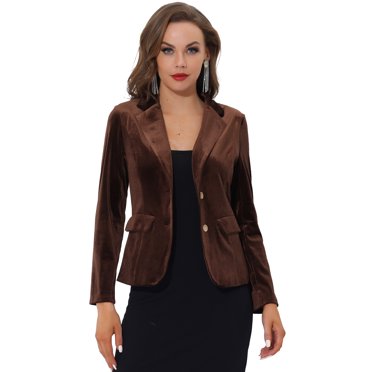 INSPIRE CHIC Blazer en Velours Vintage d'Halloween pour Femme, Revers Cranté, devant Boutonné, Veste de Bureau, TG, Brun