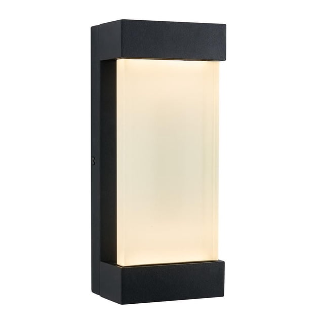 Artika Glacier LED Integrated Wall Light with a rectangular white glass diffuser and black rustproof aluminum frame, emitting 650 lumens of warm 3000K light, ideal for contemporary home wall lighting and versatile decor.