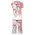 thumbnail image 4 of Pisexur Ensembles de Pyjama pour Femmes Mode Chemises de Nuit à Imprimé Floral pour Femmes Ensemble de Sommeil 2 Pcs Été Décontracté Col Rond Blouses Plissées Boutonnées Hauts et Pantalons Longueur sous le Genou avec Poches, 4 of 5