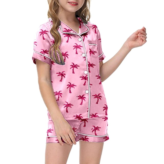 Luvoko Ensemble de Pyjama 2 Pcs pour Tout-Petits Enfants Imprimé Graphique Chemise à Manches Courtes Boutonnée Shorts Pyjama