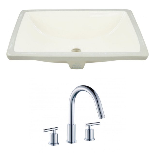 20.75-in. W Rectangle Bathroom Undermount Sink Set In Biscuit - Chrome Hardware AI-22798