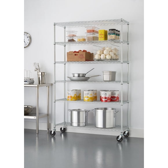 Trinity - Étagère grillagée EcoStorage à 6 tablettes | 48 po x 18 po x 72 po | NSF | Avec roulettes | Chrome