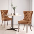 thumbnail image 2 of Subrtex Leather Button Anchor Studded Indoor Dining Chair, Brown (Set of 2), 2 of 7