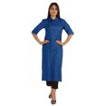 thumbnail image 1 of Moomaya Solid Rayon Kurta For Women bell Sleeve Drawstring Neck Long Ethnic Kurti, 1 of 7