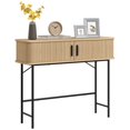 thumbnail image 1 of HOMCOM Table Console Étroite avec Portes Coulissantes à Tambour à Lattes, Chêne, 1 of 10