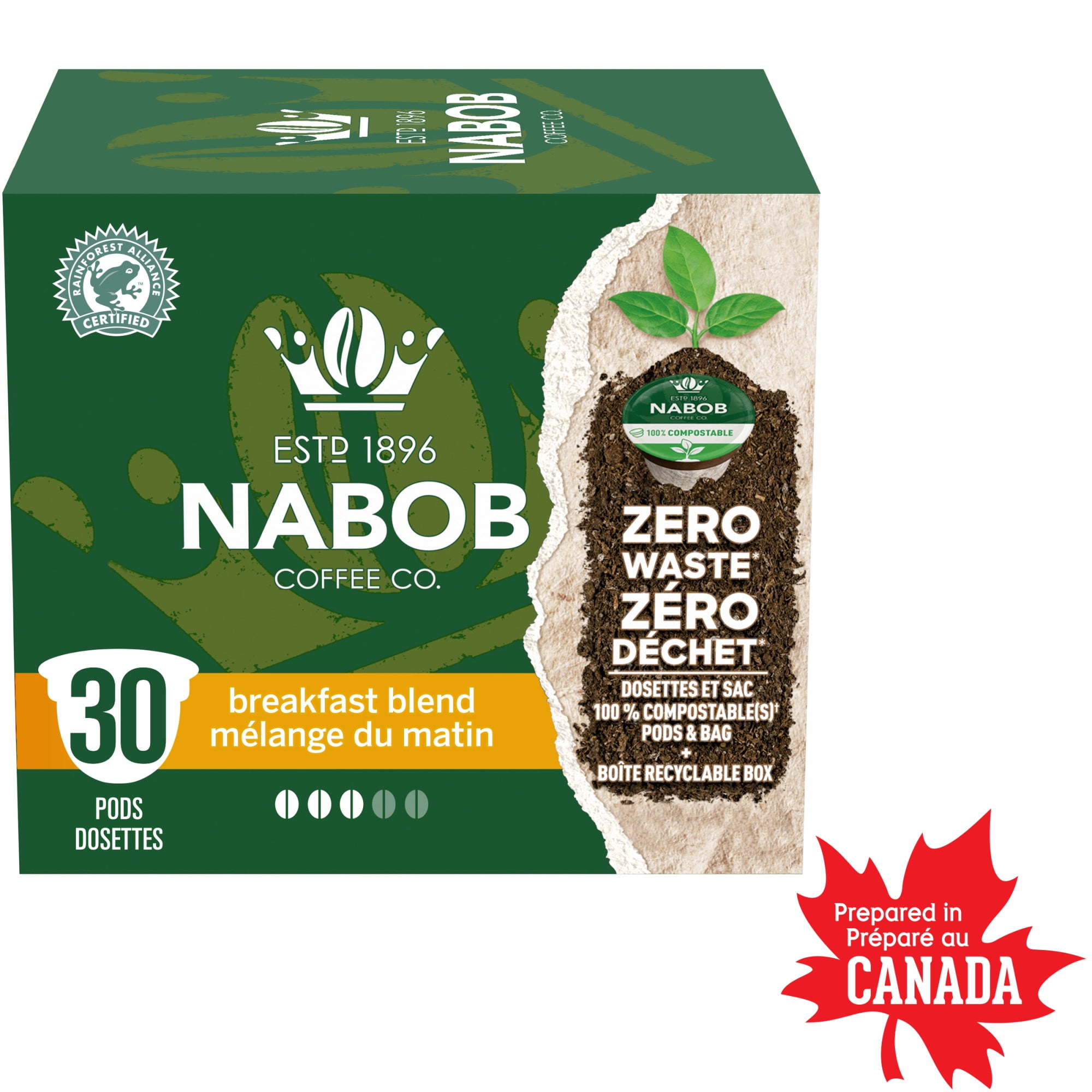 Nabob Breakfast Blend Coffee 100% Compostable Pods, 292g Box, Medium