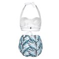 thumbnail image 4 of Women Vintage Swimsuit Two Piece Retro Halter Ruched High Waist Print Bikini Set, 4 of 7