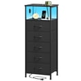 thumbnail image 1 of Eunos Commode Noire pour Chambre, Table de Nuit à 5 Tiroirs avec Station de Recharge, DEL et Tablette Ouverte, 1 of 8