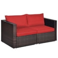 thumbnail image 2 of Costway  2PCS Patio Rattan Corner Sofa Sectional Furniture Set Red Cushion, 2 of 9