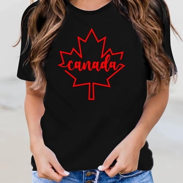 WILLBEST Cotton T Shirts Women Womens Canada Shirts Canada Day Flag Short Sleeve Maple Leaf Tee Top