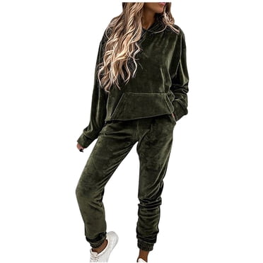 Yuyuzo Womens Velour Sweatsuits 2 Piece Outfits Hooded Pullover Sweatshirt Sweatpants Tracksuits Matching Set