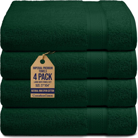 Canadian Linen Imperial Large Bath Towels Set, 27”x54” 4 Pack, Soft Absorbent Cotton Lightweight Quick Dry Towel for Home Spa Hair Salon, Hunter Green