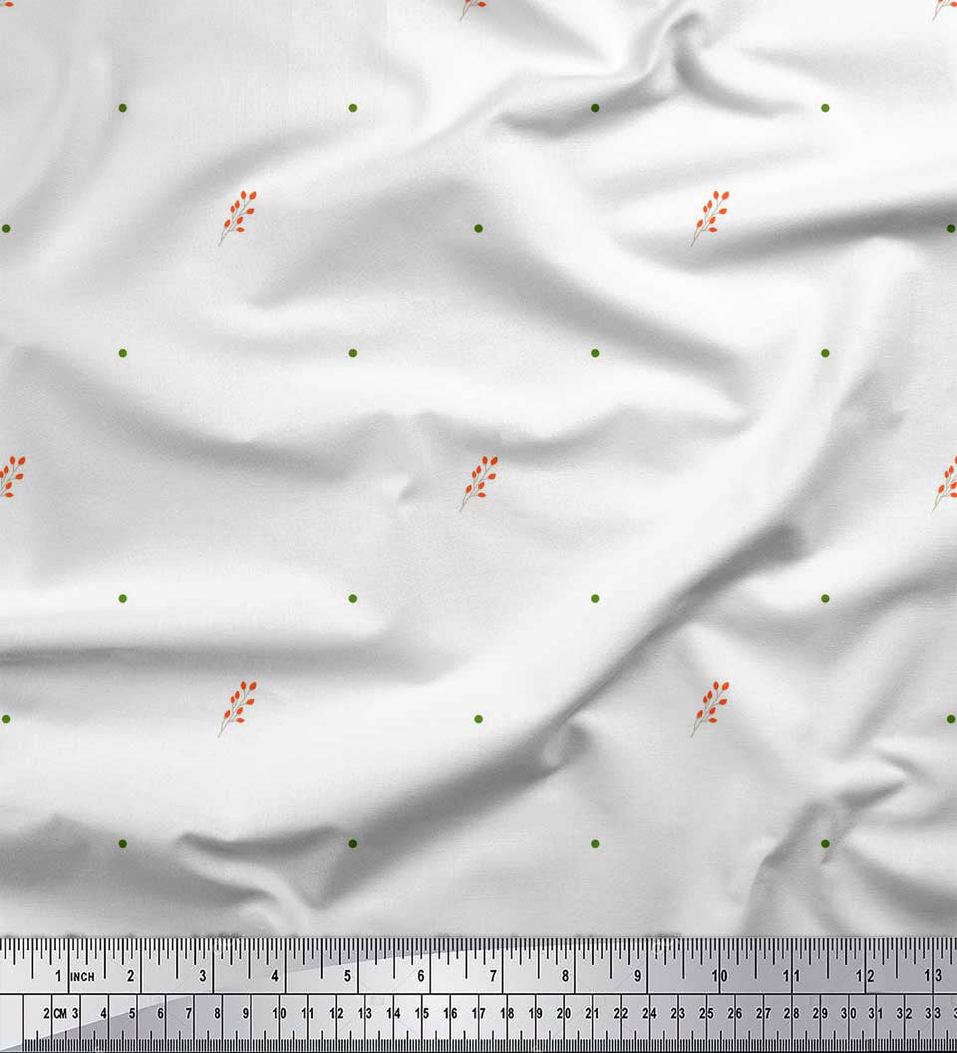 Soimoi White Moss Georgette Fabric Flower Buds & Dots Printed Fabric 1 Yard 42 Inch Wide