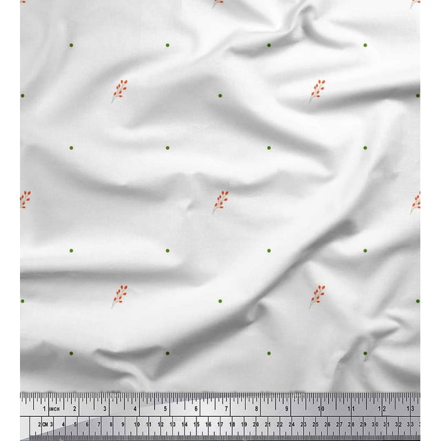 Soimoi White Poly Georgette Fabric Flower Buds & Dots Decor Fabric Printed Yard 52 Inch Wide