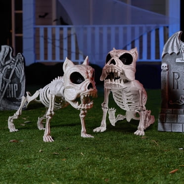 Joyfy 2 Pcs Squelette de Chien Articulé, Os en Plastique de 16 Pouces avec Articulations Articulées Décoration d'Halloween, Accessoires pour Fête de Maison Hantée
