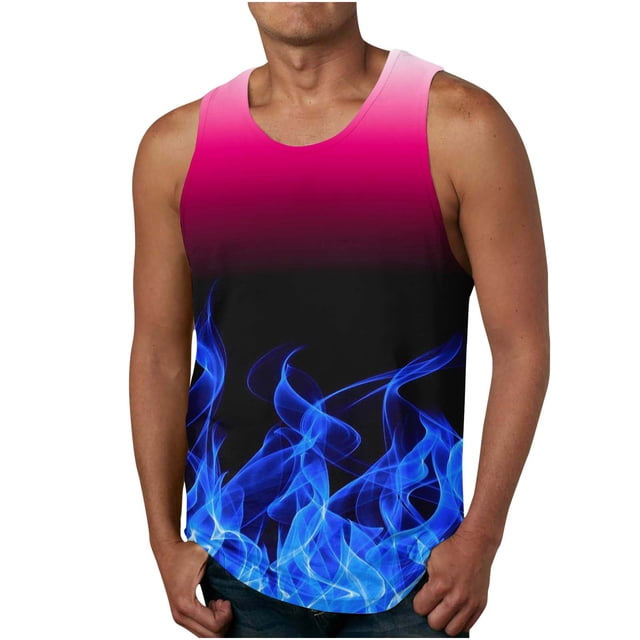 EGNMCR Débardeurs Homme Homme Décontracté Mode Dégradé Imprimé Chandail Col Rond Débardeurs de Sport