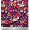 thumbnail image 1 of Soimoi Cotton Duck Fabric Floral,Rabbit & Porcupine Cartoon Print Fabric by The Yard 56 Inch Wide, 1 of 3