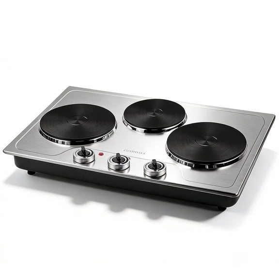 CUSIMAX Total 1800W Triple Brûleur Lent en Fonte Céramique – Cuisinière de Comptoir Portative en Acier Inoxydable pour une Cuisson Rapide et Écoénergétique