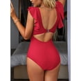 thumbnail image 4 of Charmo Ruffled One Piece Swimsuit for Women High Cut Bathing Suits Backless Monokini Swimwear, 4 of 6