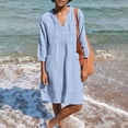 thumbnail image 1 of Weiqiqre Robes pour Femmes, Robes Décontractées Amples à Col en V pour Femmes à Manches 3/4 avec Poche en Solde, 1 of 6
