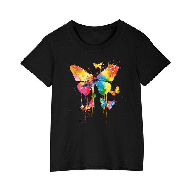 RXIRUCGD 2025 Vêtements d'Été pour Enfants T-shirt Imprimé Mode Mignon Col Rond Manches Courtes