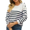 thumbnail image 2 of Yuyuzo Pull d'Automne pour les Femmes à Manches Longues Bouton Col Rond à l'Épaule Pull en Tricot à Rayures Casual Tops, 2 of 6