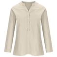 thumbnail image 4 of RKSTN Womens Tops Cotton and Linen V-Neck Long Sleeve Three Buttons Plus Size Tops Loose Fit Solid Color Basic Breathable Summer Tops Blouses, 4 of 5