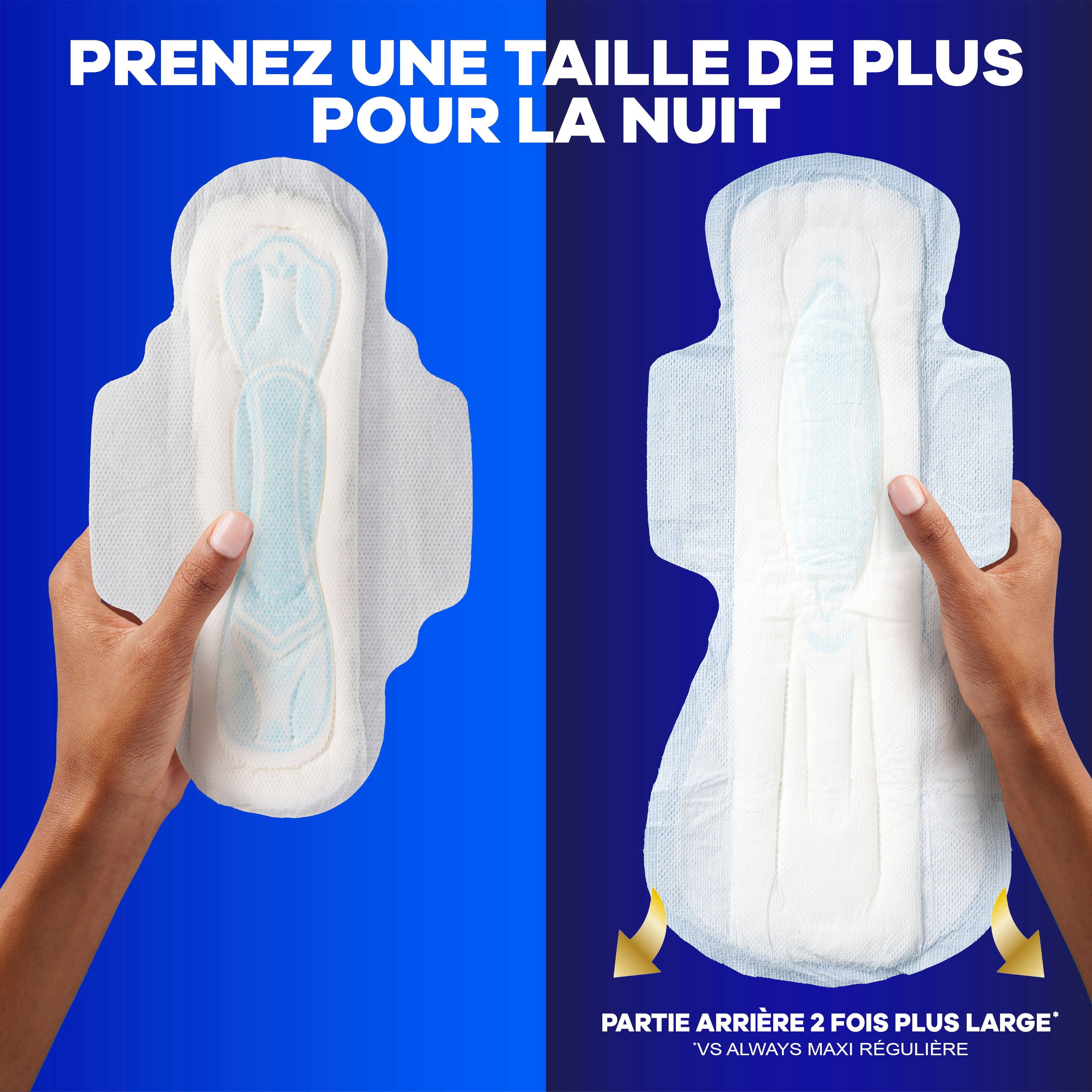 Always Maxi Serviettes Hygiéniques de Nuit avec Ailes pour Femmes, Taille 5, Absorption de Nuit Très Abondante, Non Parfumées