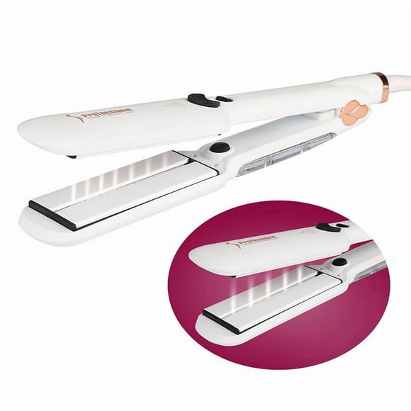 Ultrasonic Steam Flat Iron with Infrared Technology, Salon-Quality Styler for Curls and Straight Hair, Hydrating Cool Mist for a Frizz-Free, Shiny Finish,White