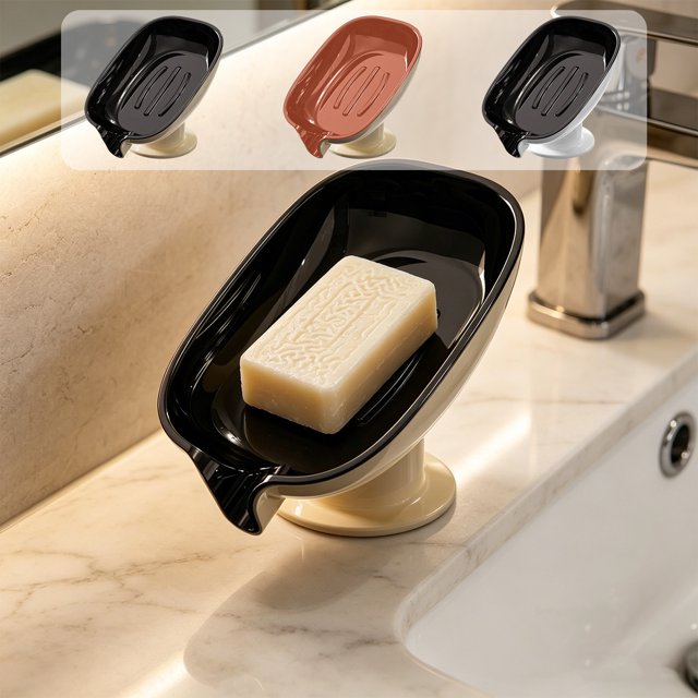 MTBLYS Soap Drain Rack Wall Mounted Soap Holder Plastic Bathroom Shower Kitchen Automatic Drainage 5.31X3.94X3.54 Inch