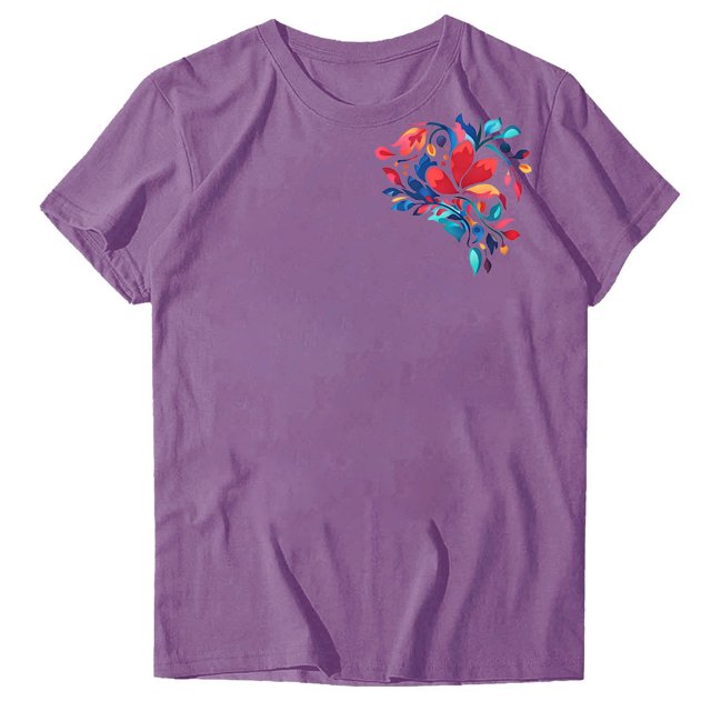 Pisexur Hauts de Printemps pour Femmes 2025, Hauts pour Femmes, Hauts de Sortie pour Femmes, Hauts pour Dames Mode Imprimé Manches Courtes Blouse de Sortie T-Shirt Drôle à Col Rond Violet, m