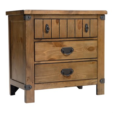 Furniture of America Sesco Table de Nuit en Bois Style Cottage à 3 Tiroirs, Orme Brun