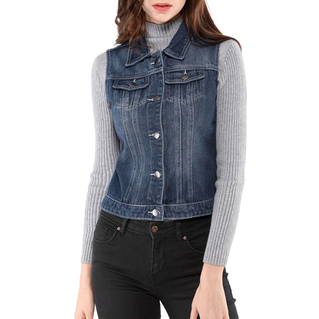INSPIRE CHIC Women's Denim Vest Sleeveless Button Washed Jacket Blue S