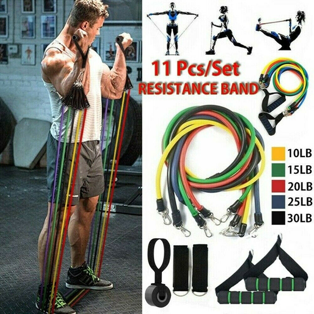 11 Pieces Resistance Bands Set with Door Anchor Ankle Strap Carrying Case for Weights Exercise Fitness Workout