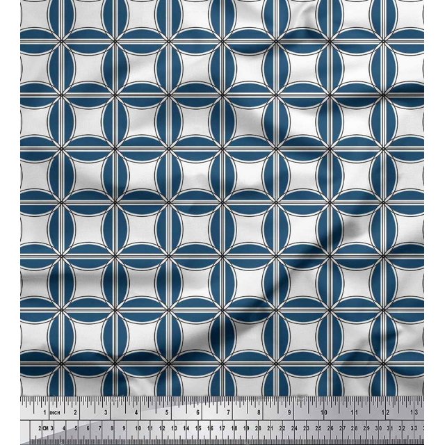 Soimoi Cotton Poplin Fabric Semi Circle & Square Geometric Print Fabric by the Yard 42 Inch Wide