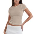thumbnail image 1 of Plebaso Hauts Courts en Maille pour Femmes à Manches Courtes, Chandails Ajourés, Tricotés, Col Ras du Cou, Chandails à Enfiler, T-Shirts, 1 of 7